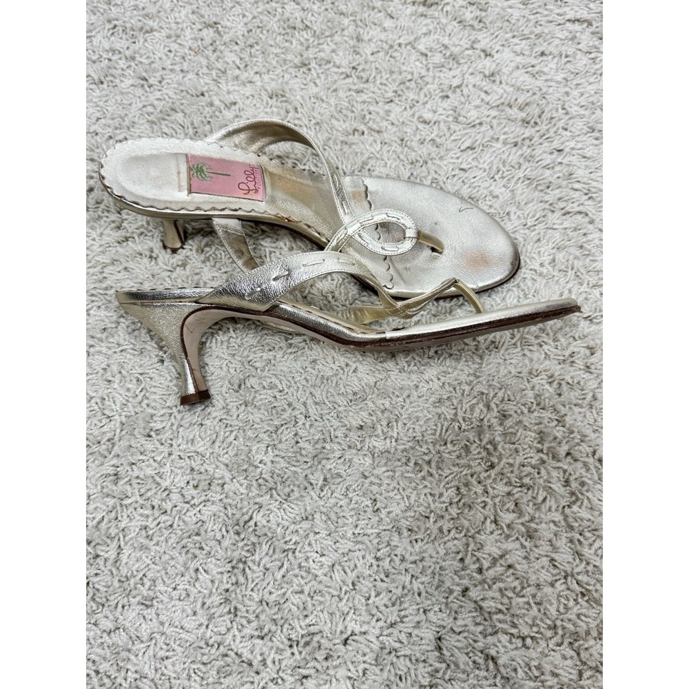 Lilly Pulitzer Metallic Gold Thong Kitten‎ Heel Slip On Sandals Size 9.5 Resort - Picture 6 of 12